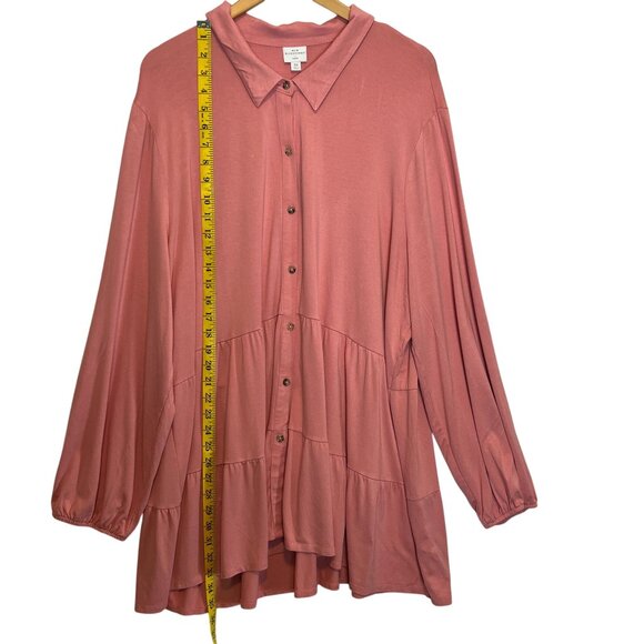 New Directions Womens Curvy Button-Down Tiered Tunic Shirt 3X Pink Long Sleeve - Picture 6 of 8
